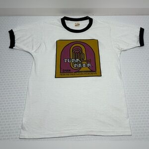 Rare Vintage Tuba Beer T Shirt Screen Stars 80's Jazz Music Promo USA Ringer Tee